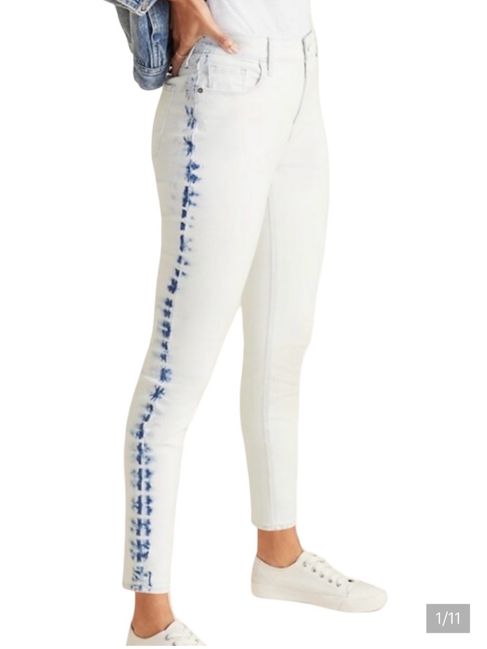 NWT Old Navy Rock Star High-Rise White Skinny Jeans with Blue Tie-Dye